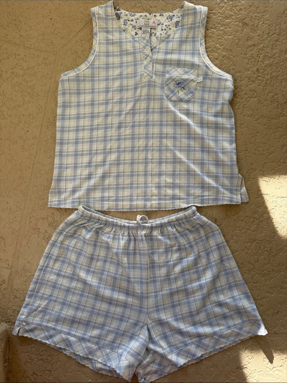 Karen Neuburger Blue & White Plaid Cotton Pajama Set